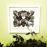 Blackbirds & Violets Lino Print