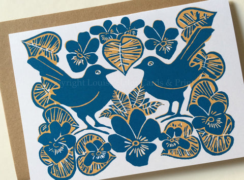 Love Birds & Violets Card - Blue & Orange