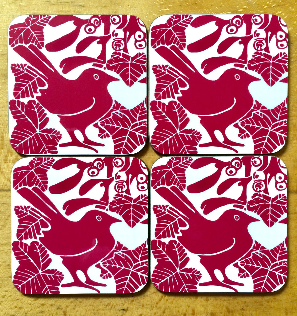 Red Bird & Mistletoe Coasters