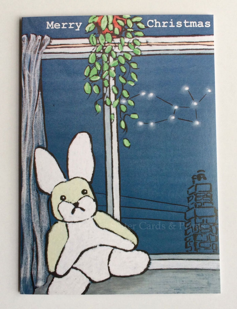 Christmas card, bunny, lepus constellation night sky