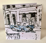 Blue Ford Anglia Card by Louise Slater