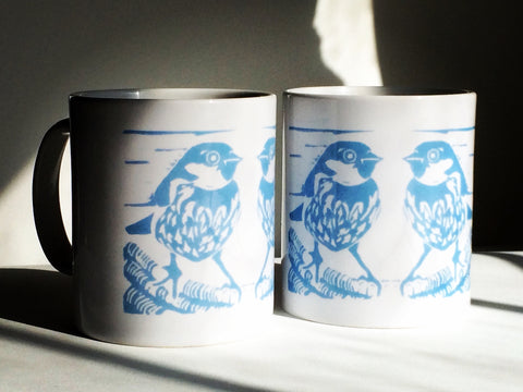 Blue Sparrows Ceramic Mug