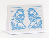 Blue Sparrow Pair Card by Louise Slater