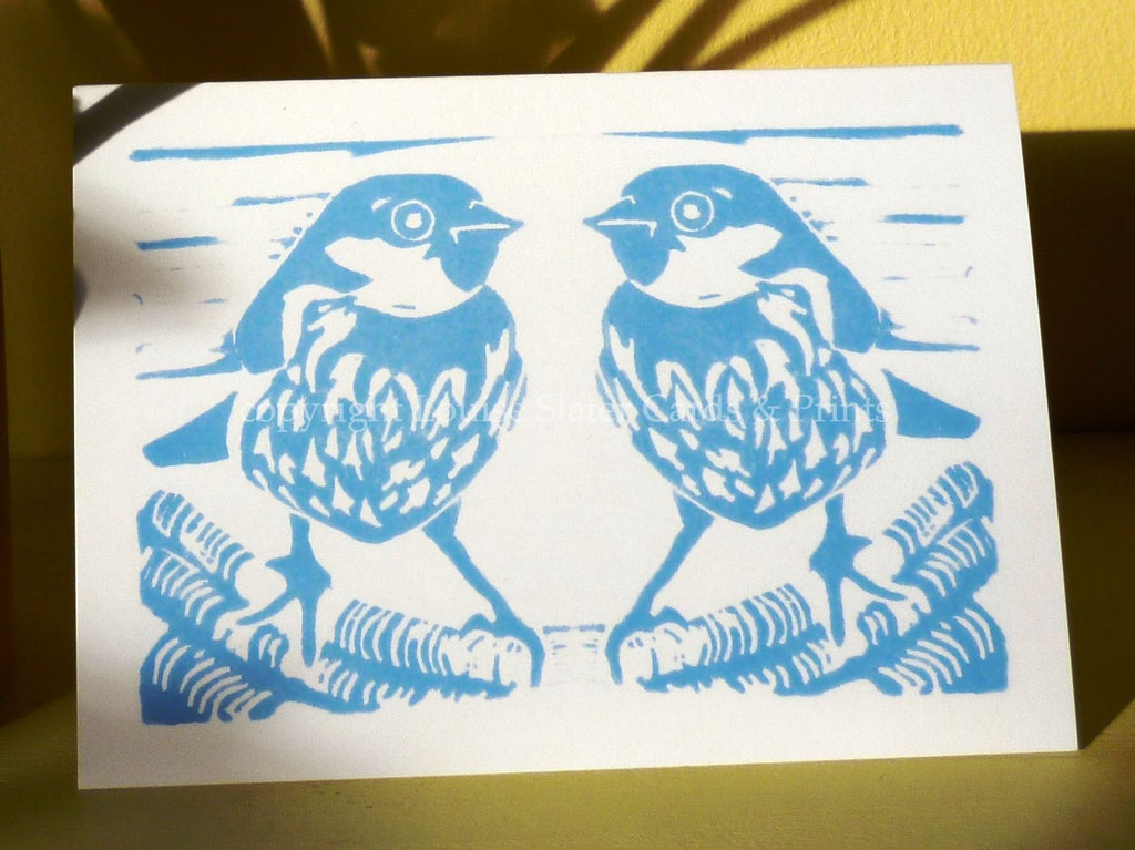 Blue Sparrow Pair Greeting Card