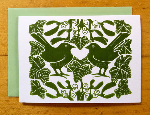 Christmas Mistletoe Cards Pk of 5 - Green