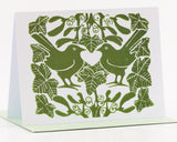 Green bird & mistletoe card by Louise Slater