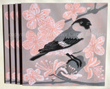 Grey Bullfinch card with blossom