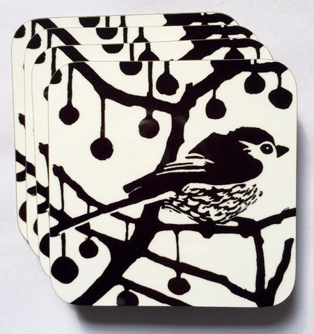 Black & White Longtail Coasters- Pk of 4