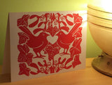 Red mistletoe,ivy and birds Christmas card by Louise Slater