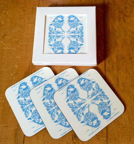 Blue Sparrow Coasters - Pk of 4