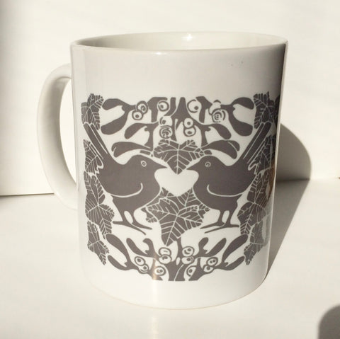 Grey Birds & Mistletoe Ceramic Mug