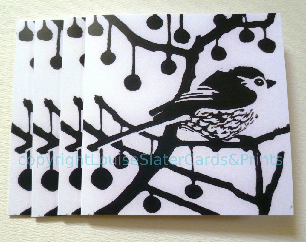 Black and white square greeting card longtail bird