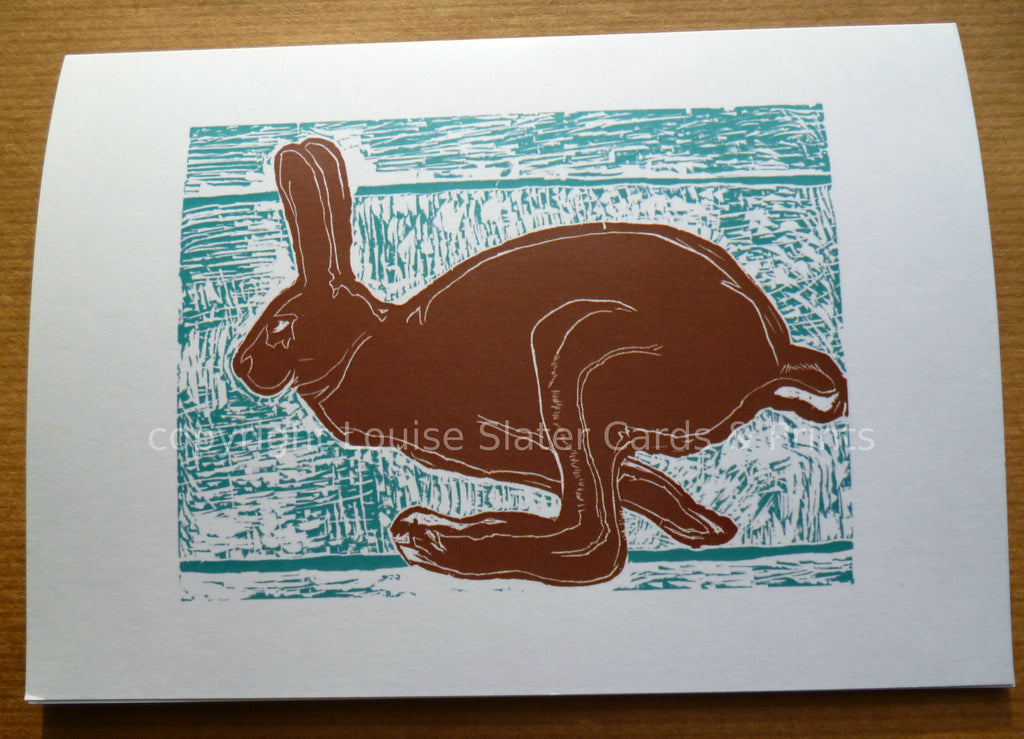 Brown running hare greeting card