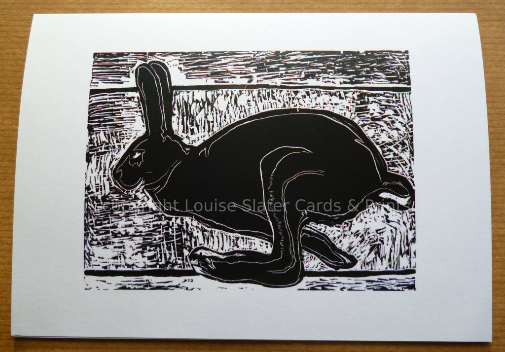 Black and white running hare greeting card