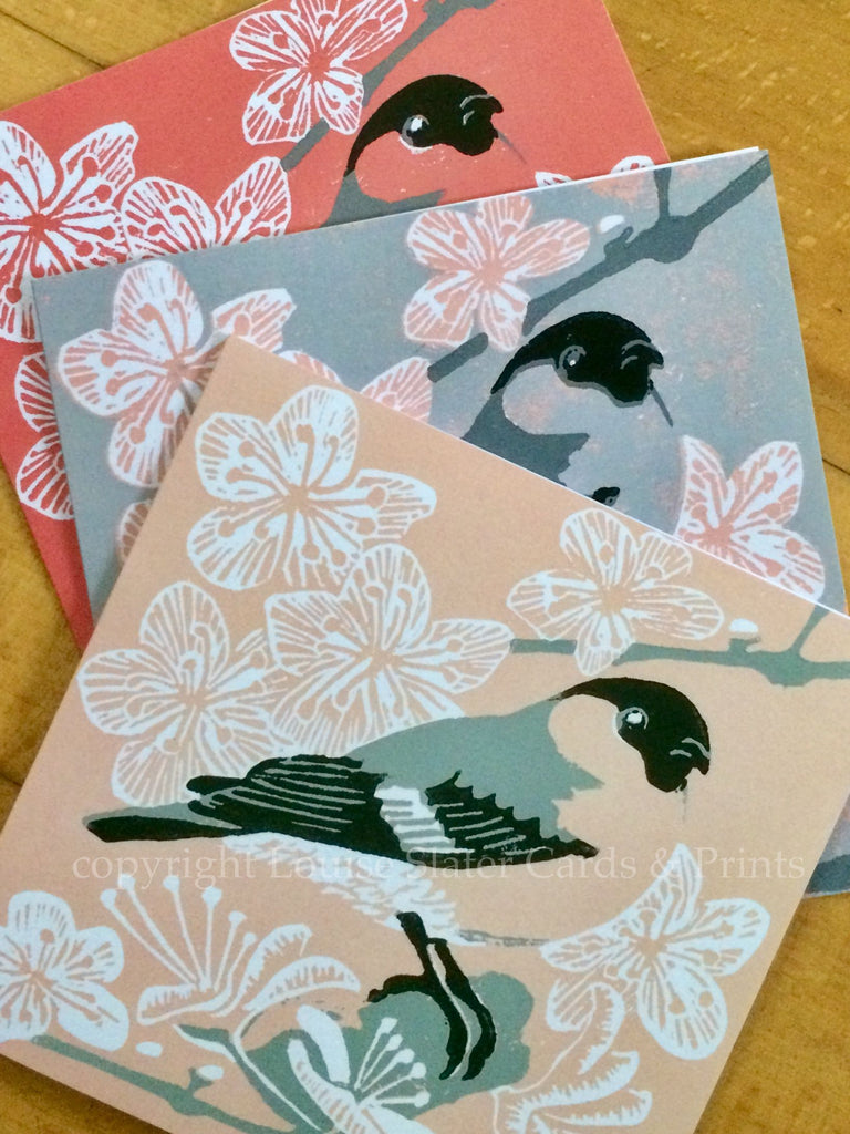 Pk of 3 Bullfinch cards by Louise Slater