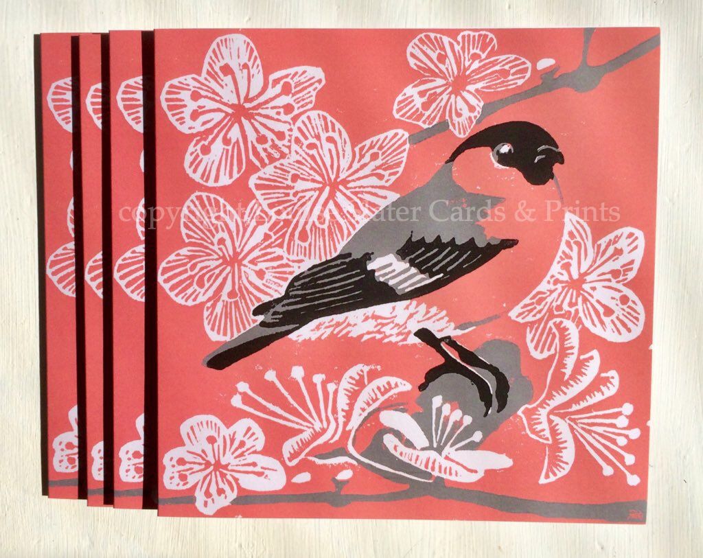 Bullfinch & Blossom Card by Louise Slater