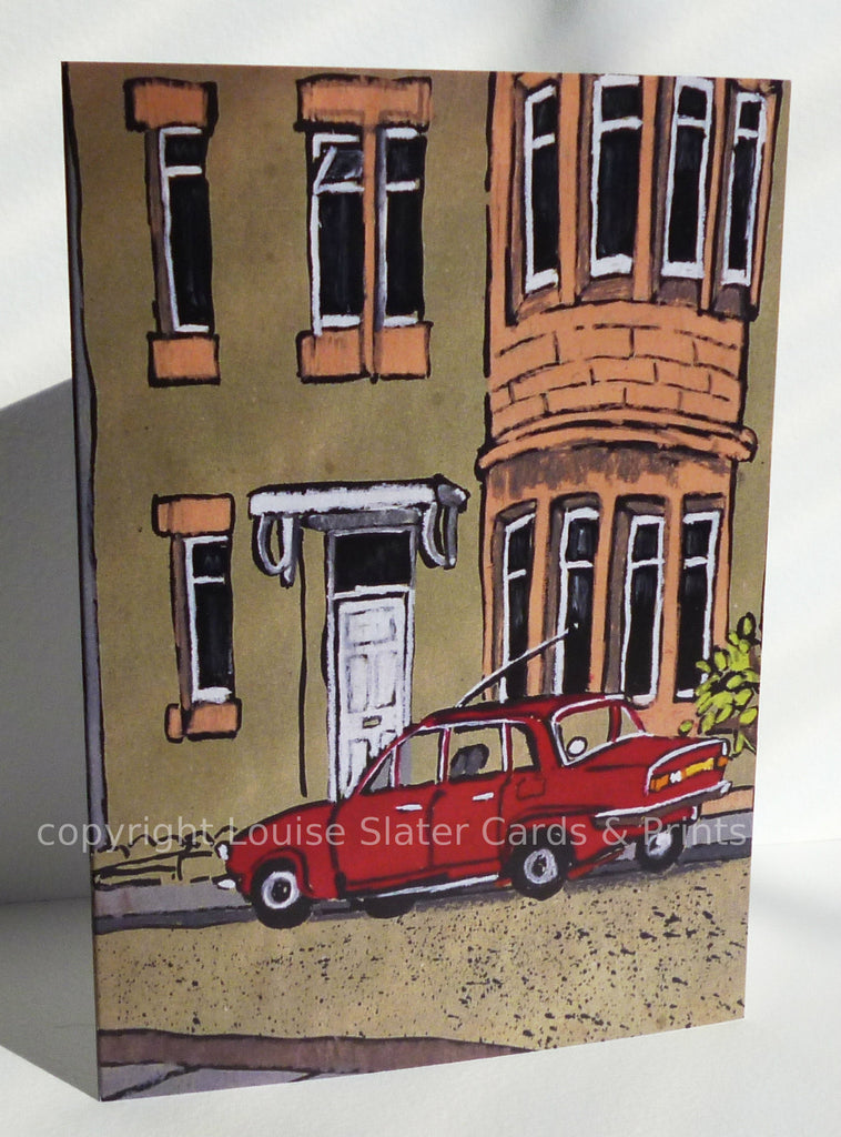 Red car A6 greeting card blank inside