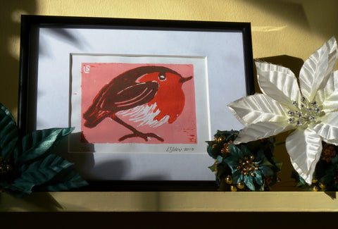Pink Robin Lino Print